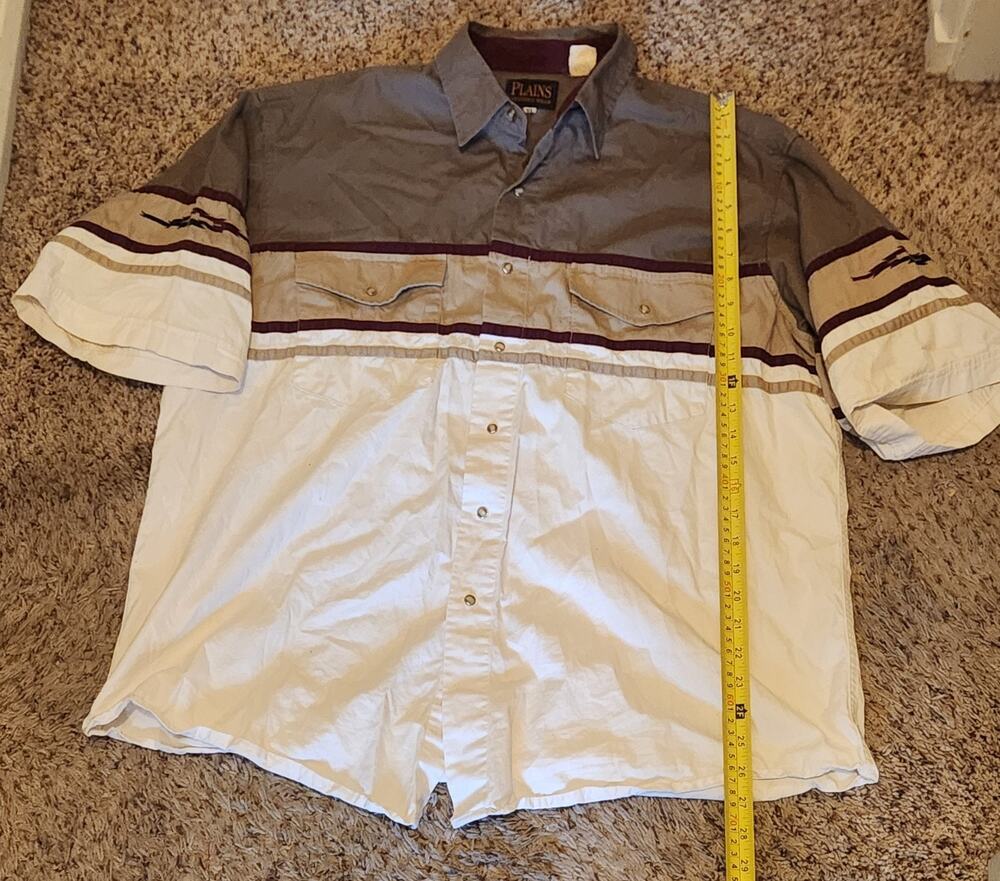 Men’s Plains VTG Western Wear Pearl Snap Shirt XL Brown White Aztec